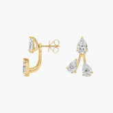 Celestial Spark Lab Grown Pear Diamond Jacket Stud Earrings Gold
